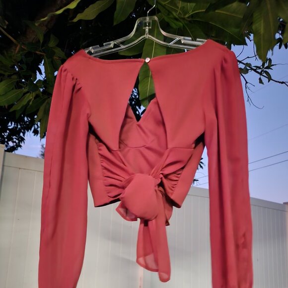 Buckle Willow & Root Backless Back Tie Crop Top Flowy Top XS- DUSTY ROSE PINK - Picture 3 of 5